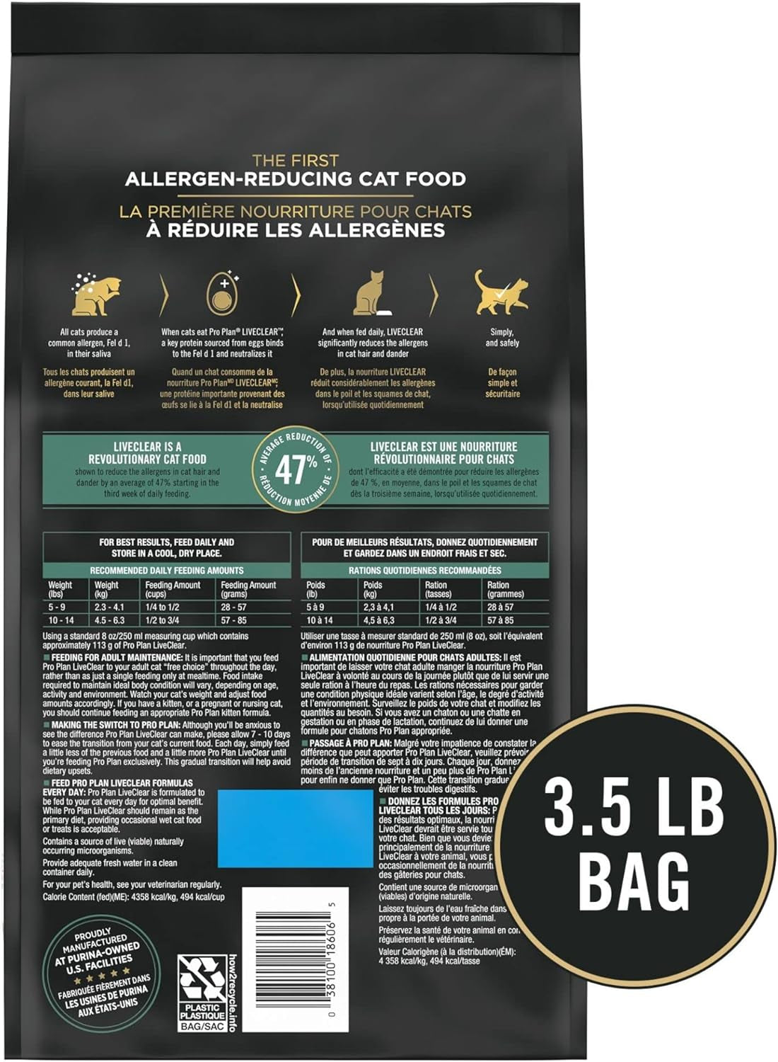 Purina Pro Plan Allergen Reducing, High Protein Cat Food, LIVECLEAR Chicken and Rice Formula - 3.5 Lb