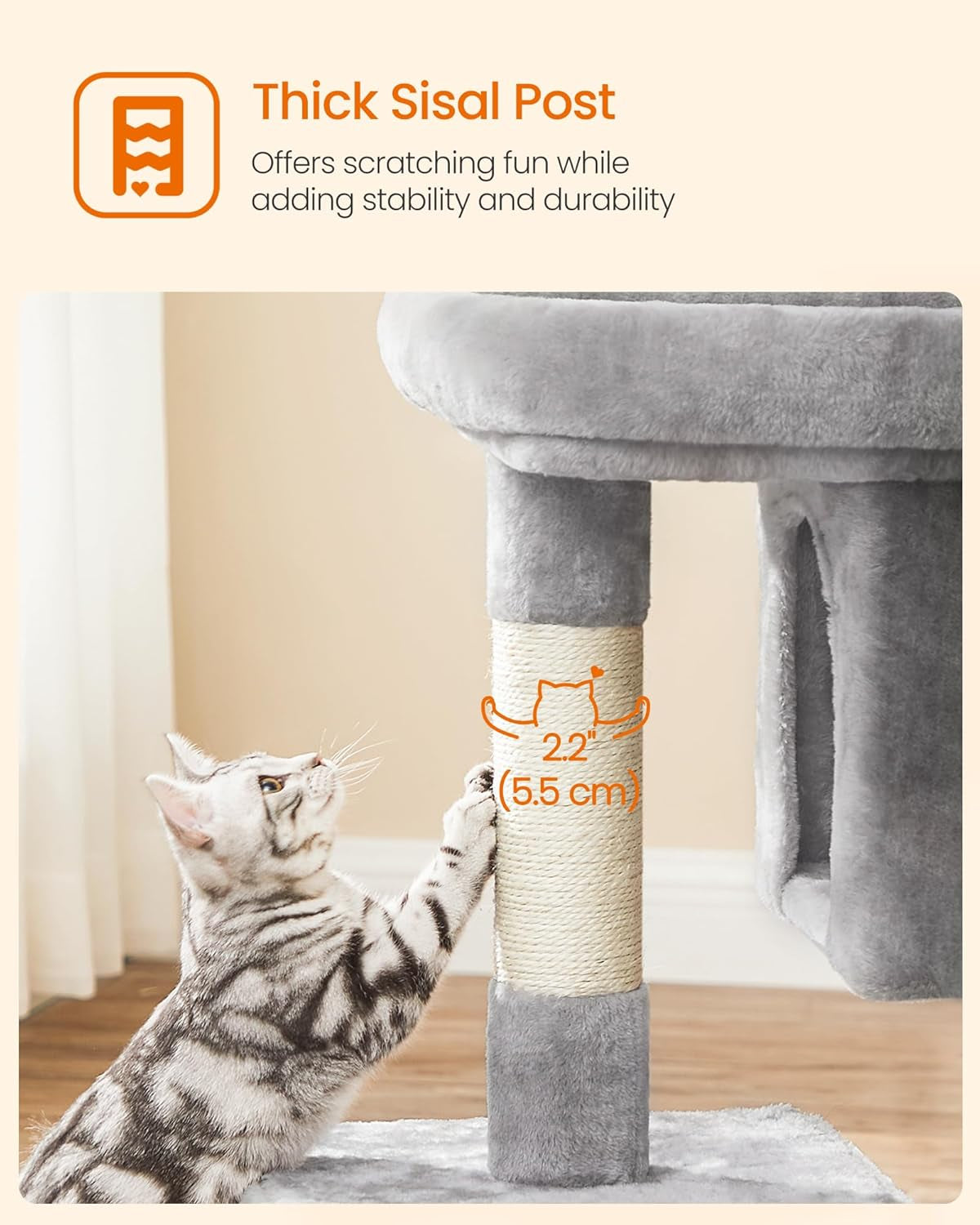 33.1" Indoor Cat Tower, Plush Condo for Large Cats up to 16 Lb, Large Perch, 2 Caves, Scratching Post