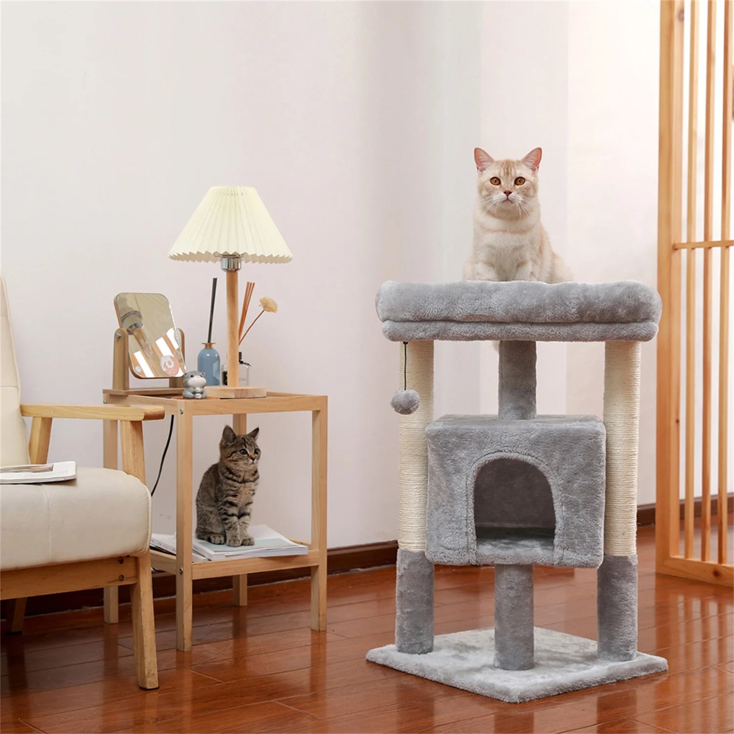 29" Indoor Cats Tower with Sisal Scratching Posts, Plush Perch, Cat Bed Furniture