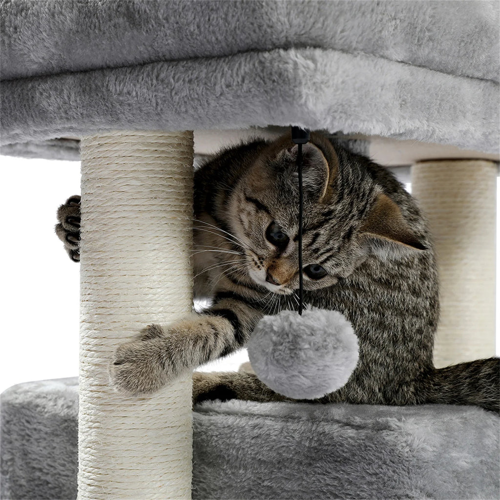 29" Indoor Cats Tower with Sisal Scratching Posts, Plush Perch, Cat Bed Furniture