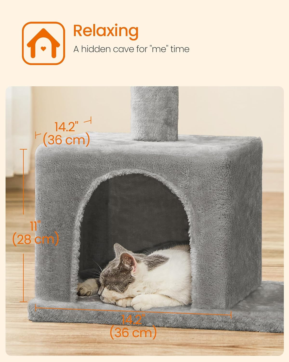 33.1" Indoor Cat Tower, Plush Condo for Large Cats up to 16 Lb, Large Perch, 2 Caves, Scratching Post
