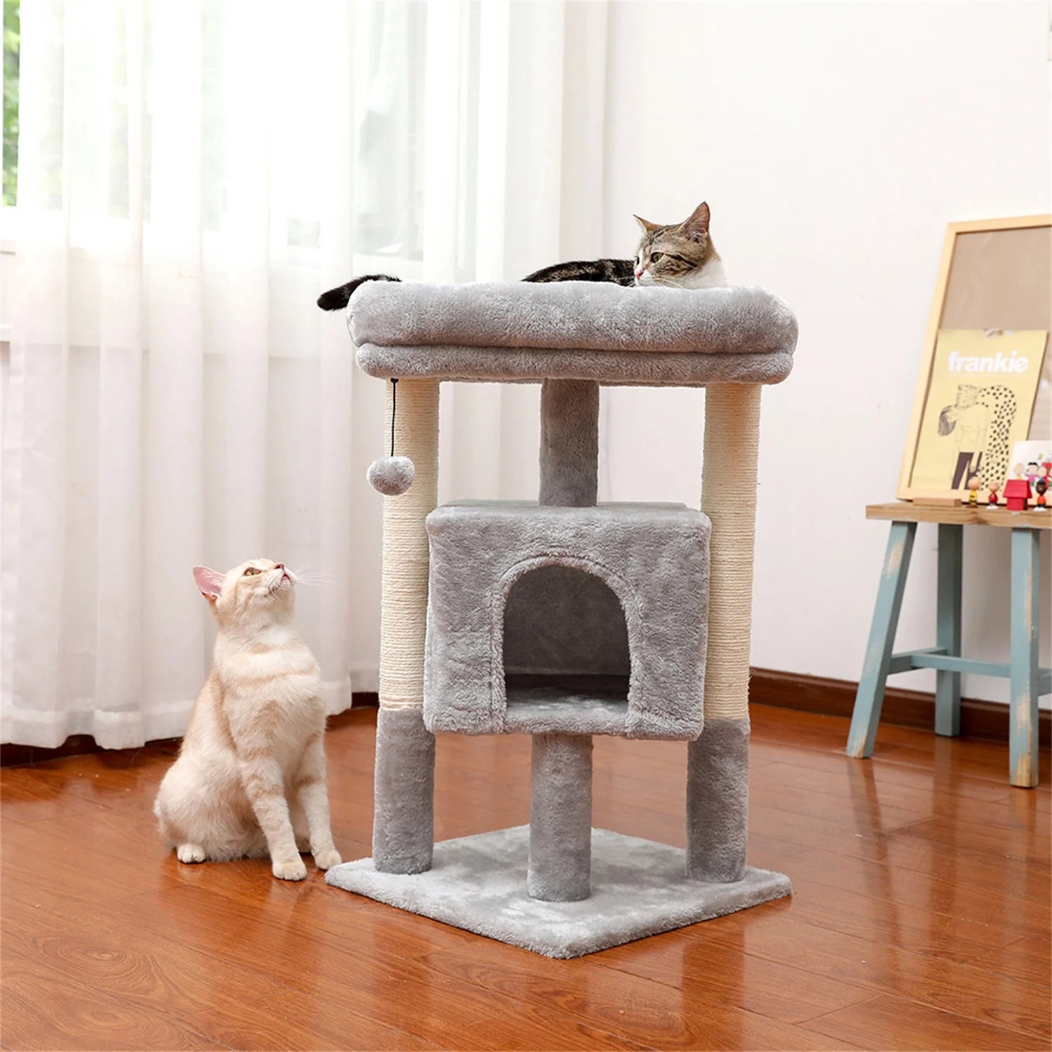 29" Indoor Cats Tower with Sisal Scratching Posts, Plush Perch, Cat Bed Furniture