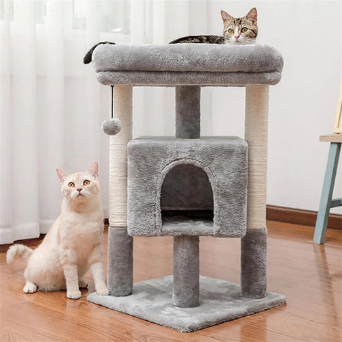 29" Indoor Cats Tower with Sisal Scratching Posts, Plush Perch, Cat Bed Furniture