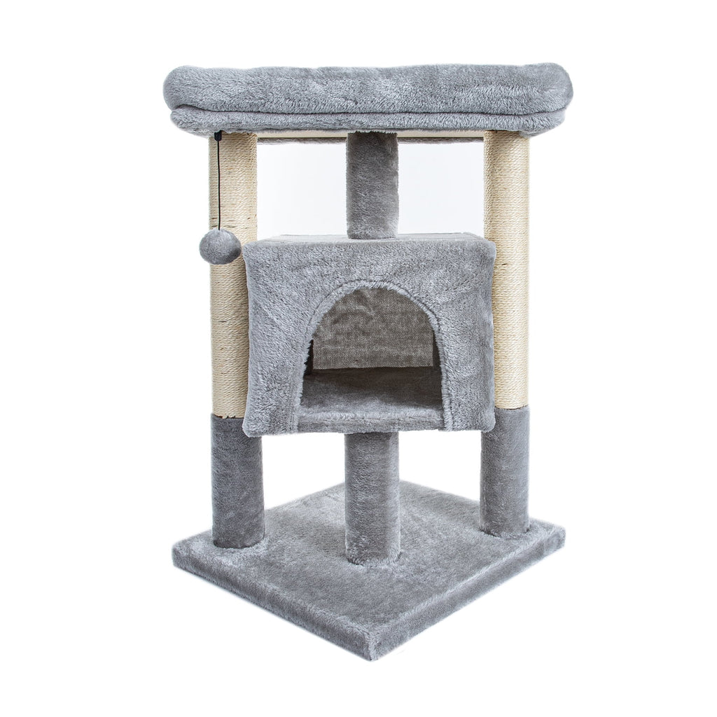 29" Indoor Cats Tower with Sisal Scratching Posts, Plush Perch, Cat Bed Furniture