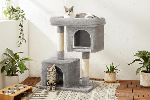 33.1" Indoor Cat Tower, Plush Condo for Large Cats up to 16 Lb, Large Perch, 2 Caves, Scratching Post