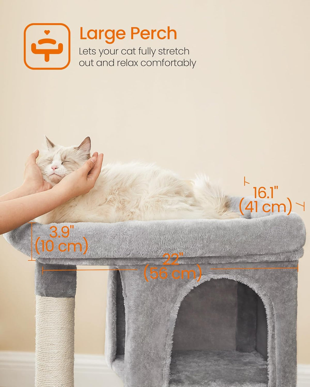 33.1" Indoor Cat Tower, Plush Condo for Large Cats up to 16 Lb, Large Perch, 2 Caves, Scratching Post