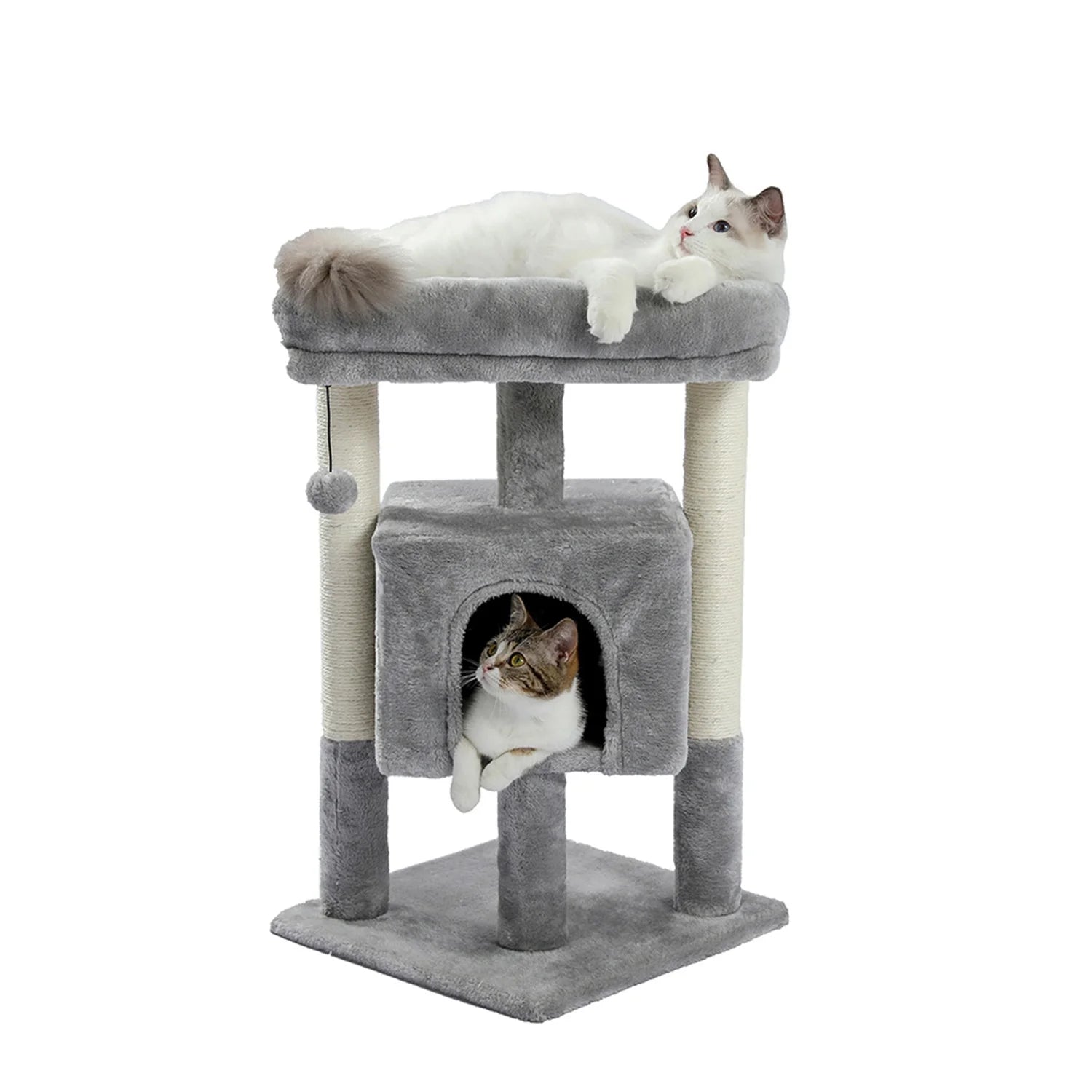 29" Indoor Cats Tower with Sisal Scratching Posts, Plush Perch, Cat Bed Furniture