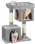 33.1" Indoor Cat Tower, Plush Condo for Large Cats up to 16 Lb, Large Perch, 2 Caves, Scratching Post