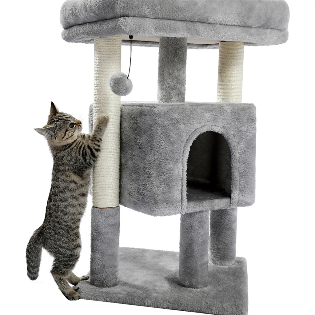 29" Indoor Cats Tower with Sisal Scratching Posts, Plush Perch, Cat Bed Furniture