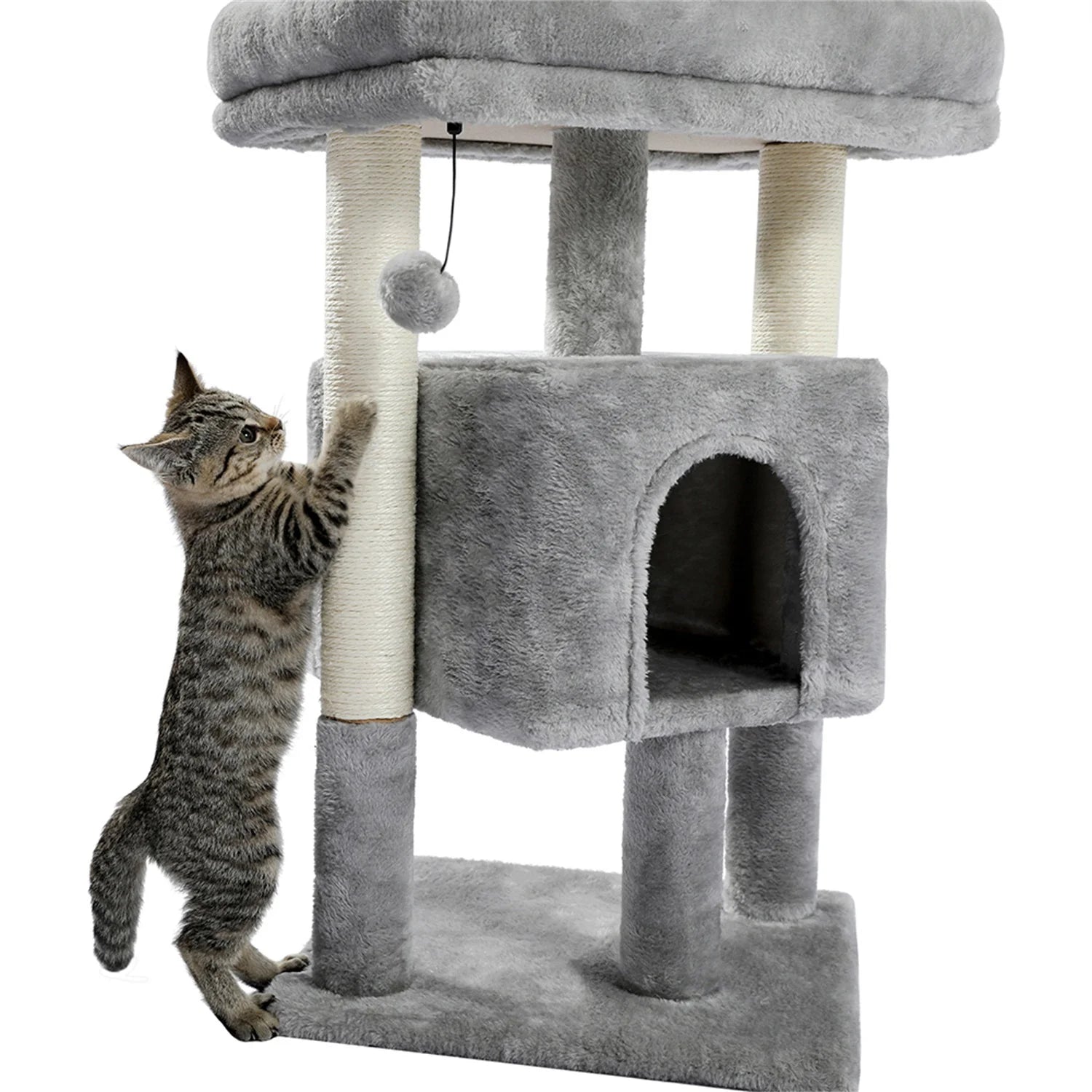 29" Indoor Cats Tower with Sisal Scratching Posts, Plush Perch, Cat Bed Furniture