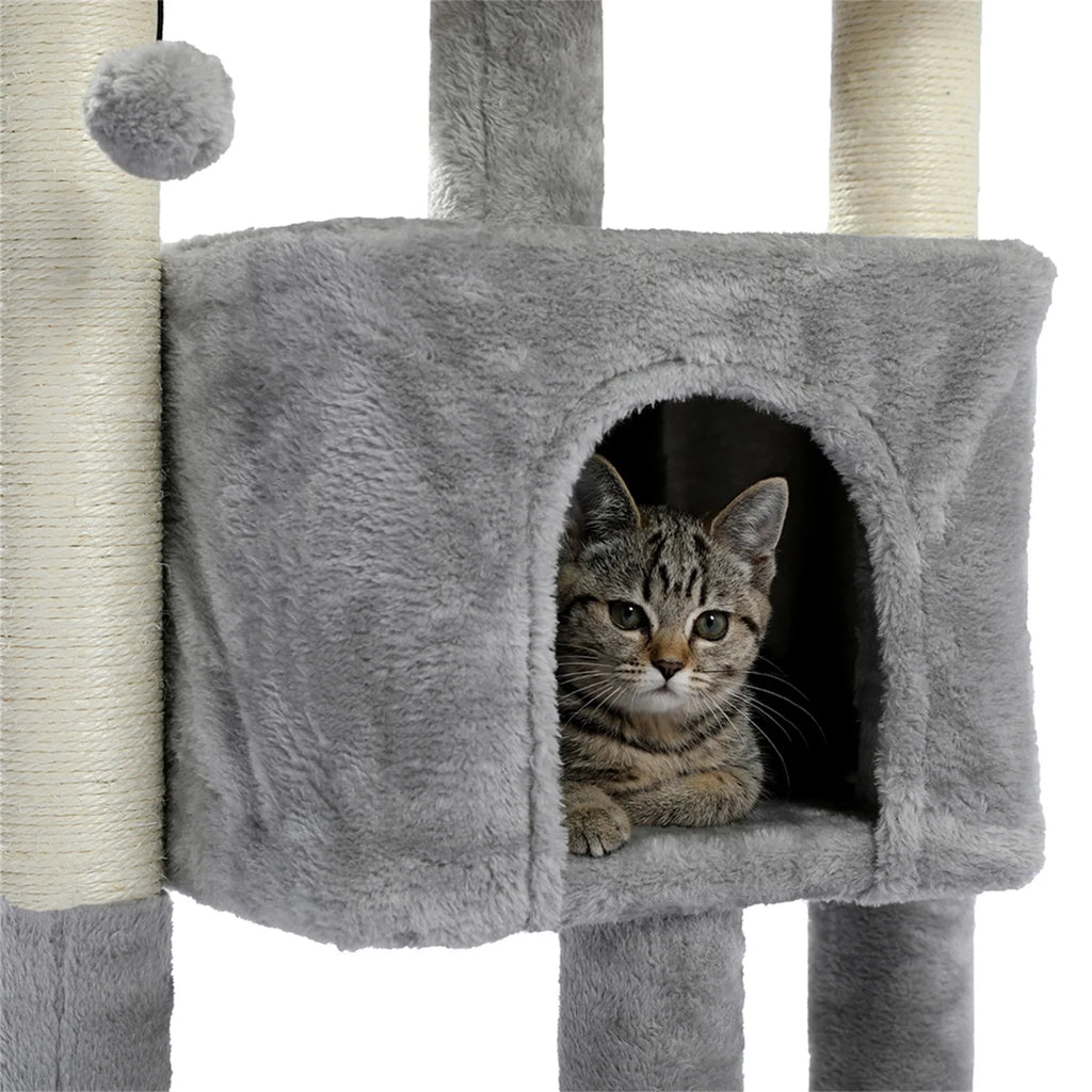 29" Indoor Cats Tower with Sisal Scratching Posts, Plush Perch, Cat Bed Furniture