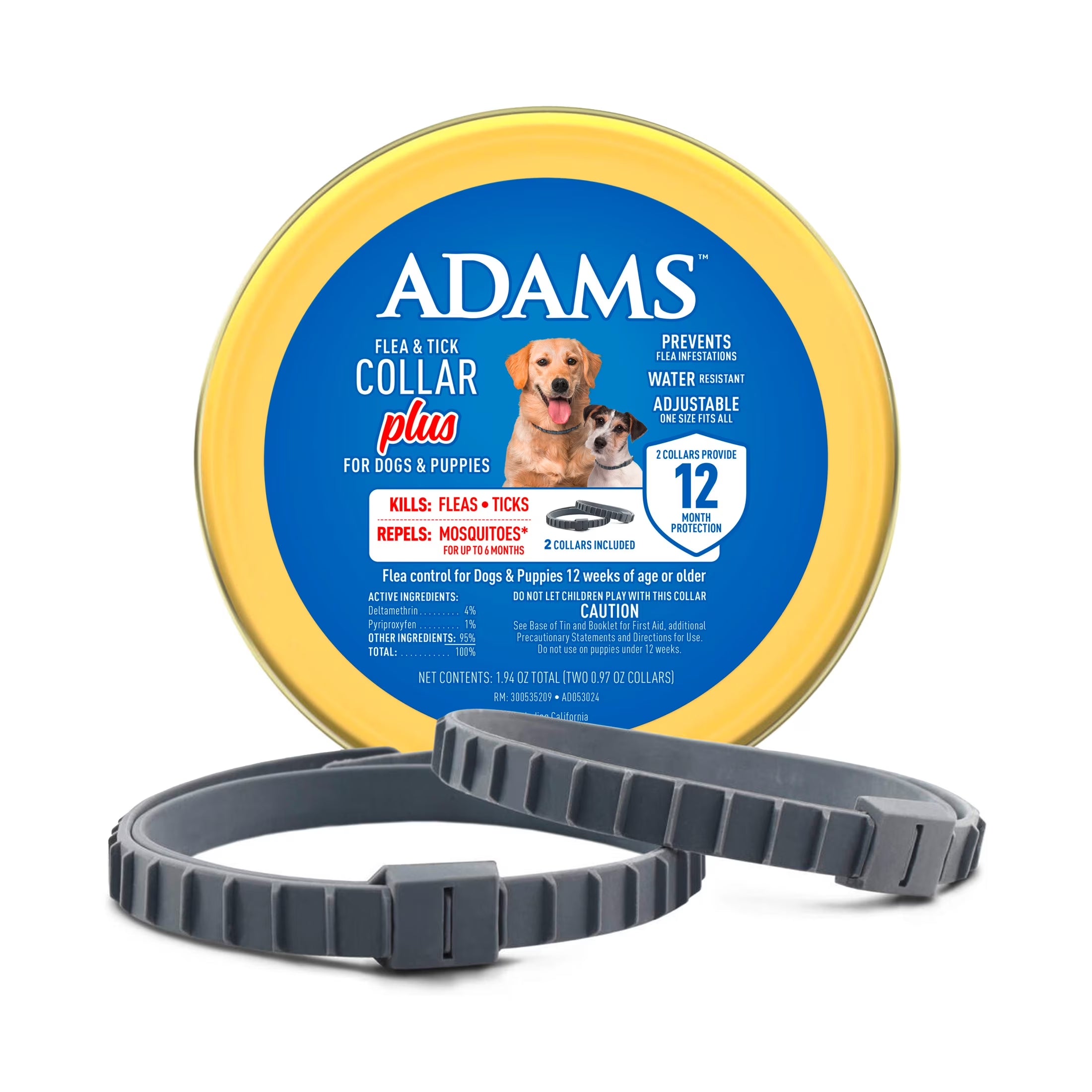 Flea & Tick Collar plus for Dogs & Puppies, Pack of 2, 12 Month Protection, Adjustable Size, Prevent Fleas, Ticks & Repels Mosquitoes