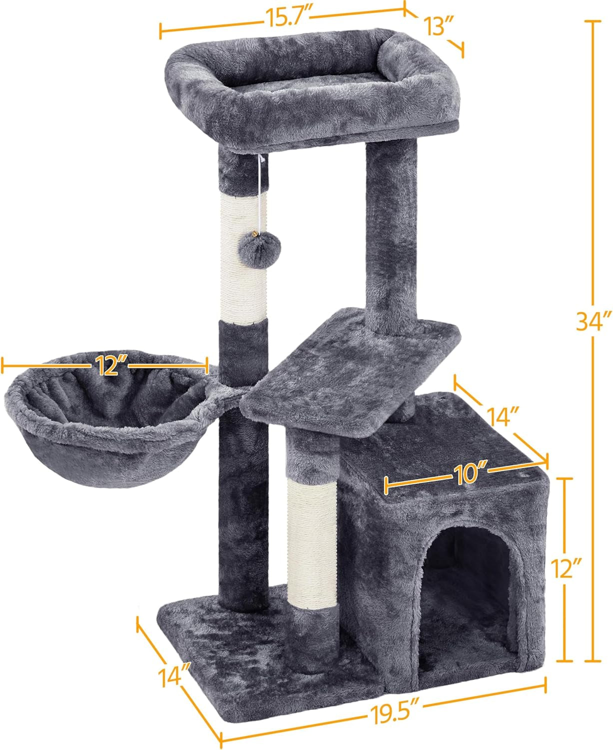 34" Indoor Cat Tower, Multi-Level Cat Condo with Extra Scratch Boards and Sisal Posts as Kitty Activity Center Pet Stand Tree